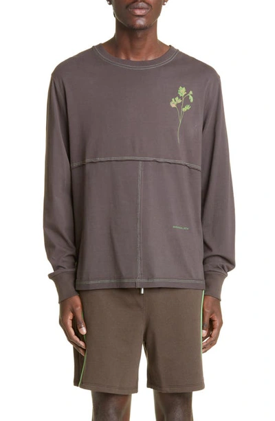 Eckhaus Latta Lapped Long Sleeve Cotton Graphic Tee In Brown