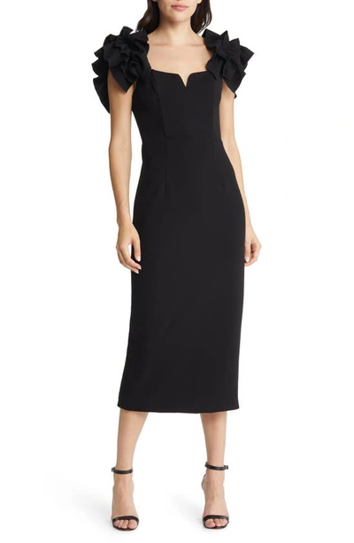 Elliatt Ruffled-shoulder Crepe Midi-dress In Black