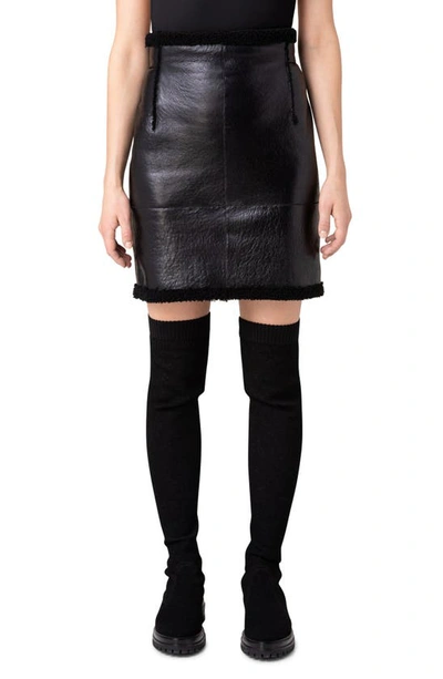 Akris Genuine Shearling Lined Leather Miniskirt In Black