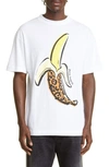 Palm Angels White T-shirt With A Banana Print In White Yellow