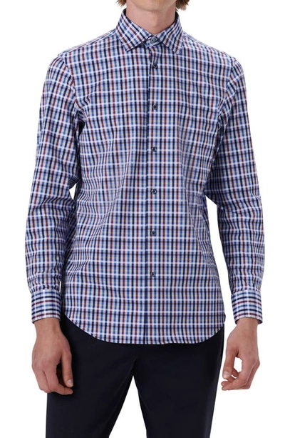 Bugatchi Ooohcotton® Tattersall Check Stretch Cotton Button-up Shirt In Classic Blue