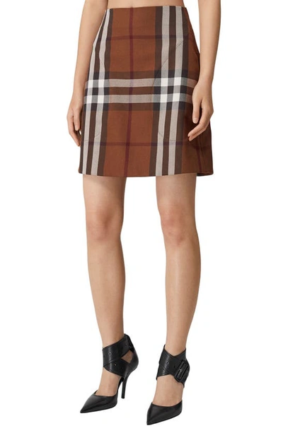 Burberry Teodora Check Wool & Cotton Skirt In Brown
