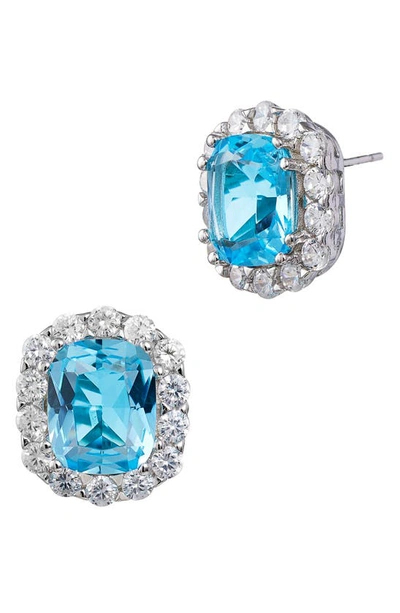 Savvy Cie Jewels Cushion Stud Earrings In Blue