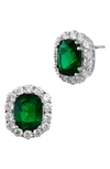 Savvy Cie Jewels Cushion Stud Earrings In Green