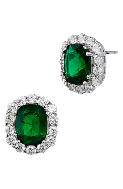 Savvy Cie Jewels Cushion Stud Earrings In Green
