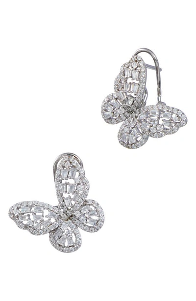 Savvy Cie Jewels Baguette Butterfly Stud Earrings In White