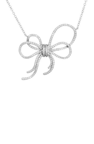 Savvy Cie Jewels Cubic Zirconia Bow Pendant Necklace In White
