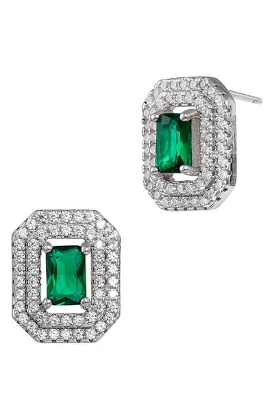 Savvy Cie Jewels Double Halo Lab Created Emerald Stud Earrings In Green