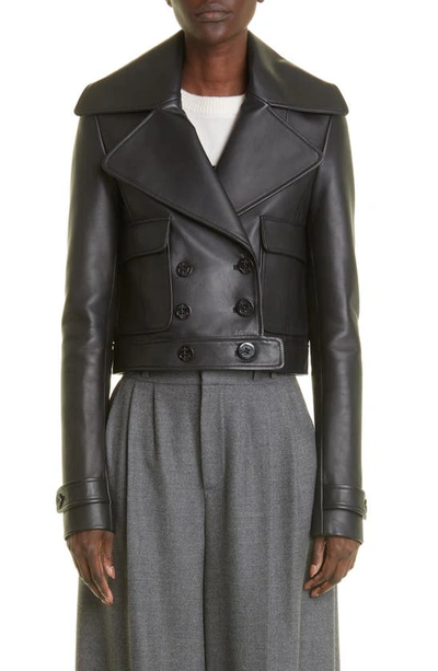 Altuzarra Laga Double Breasted Lambskin Leather Jacket In Black