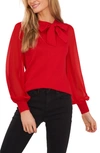 Cece Sweet Tie Mix Media Cotton Blend Sweater In Luminous Red