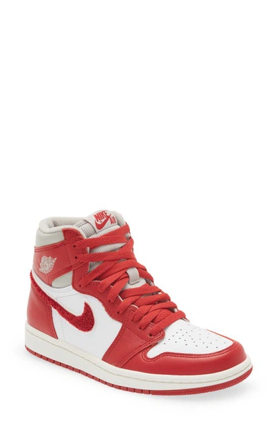 Jordan Air  1 High Top Sneaker In Light Oreo/white/red