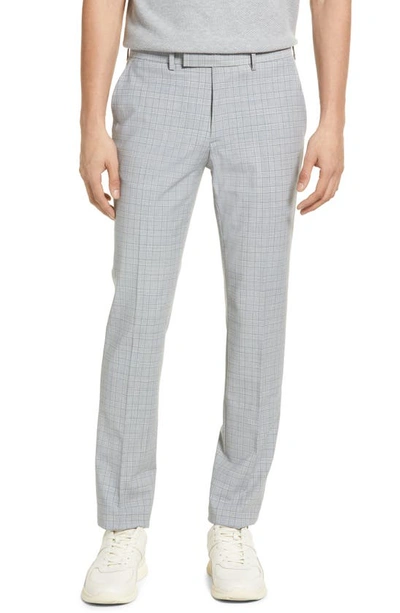 Open Edit Extra Trim Fit Plaid Wool Blend Trousers In Grey Glen Plaid
