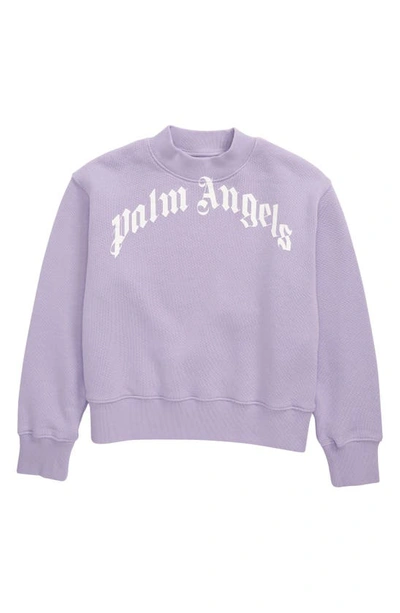 Palm Angels Kids Lilac Logo-print Cotton Sweatshirt (4-10 Years) In Lilac/white