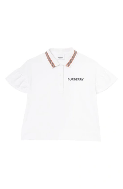 Burberry Kids' Martina Flutter Sleeve Cotton Piqué Polo (toddler, Little Kid & Big Kid In White