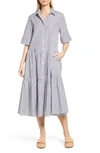 Nordstrom Tiered Shirtdress In White- Navy Samba Stripe