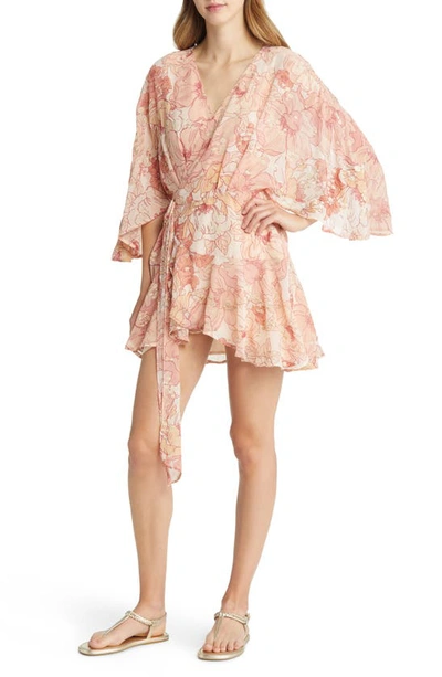 Btfl-life Celia Embroidered Dolman Sleeve Wrap Dress In Spice Multi
