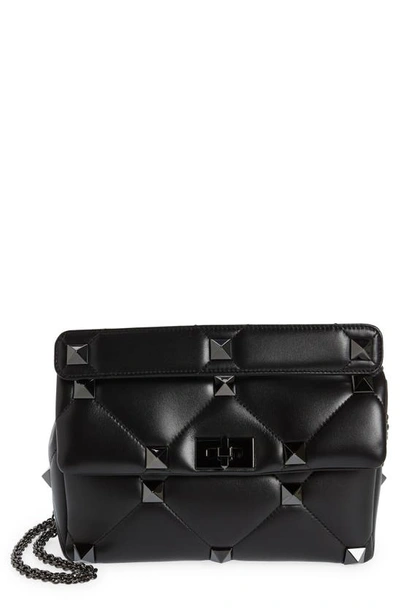 Valentino Garavani Large Roman Stud Quilted Lambskin Leather Shoulder Bag In 0no Nero