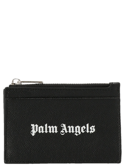 Palm Angels Leather Zipped Card Case In White/black