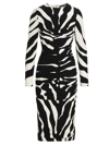 Dolce & Gabbana Zebra-print Ruched Cady Midi Dress In White/black