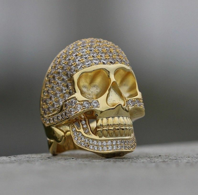 Pre-owned Loved Once Mens Skull Diamond Pinky Halloween Ring Band 4 Ct Created 14k Yellow Gold Over In White