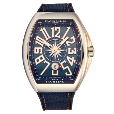 Pre-owned Franck Muller Men's Vanguard Yachting Blue Strap Automatic Watch 45scyachtblu5n