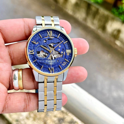 Pre-owned Titan Vintage Tissot Swiss Made Blue Dial Fully Automatic Two-tone Men's Wrist Watch