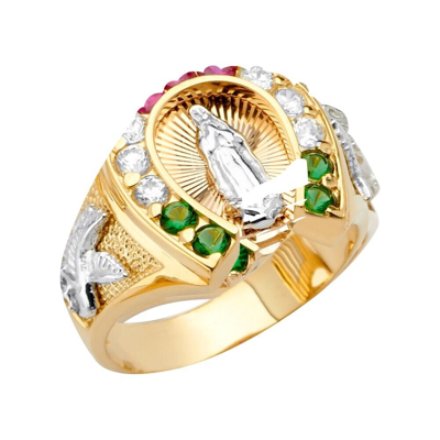 Pre-owned Td Collections Gold - 14k Tri Color Gold Horse Shoe Men's Cubic Zirconia Ring W/guadalupe In Multicolor