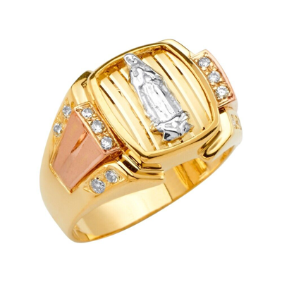 Pre-owned Td Collections Gold - 14k Tri Color Gold Guadalupe Men's Cubic Zirconia Ring In Multicolor