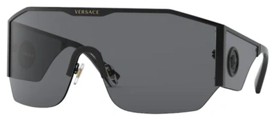 Pre-owned Versace Shield Sunglasses Ve2220 100987 Black / Grey Lens In Gray