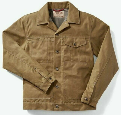 Pre-owned Filson Short Lined Cruiser Jacket 11010762 Made In Usa Tin Cloth Waxed Dark Tan In Brown