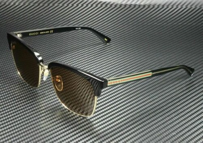 Pre-owned Gucci Gg0382s 002 Square Black Brown 56 Mm Men's Sunglasses