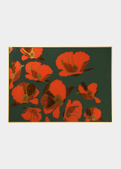 Nomi K Green & Red Poppy Glass Placemat