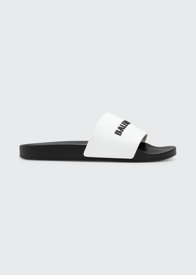 Balenciaga Sliders With Printed Logo In Black