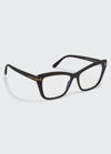 Tom Ford Blue Filtering Acetate Cat-eye Glasses In Sblk