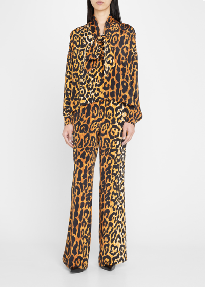 Libertine Leopardo Tie Long-sleeve Blouse