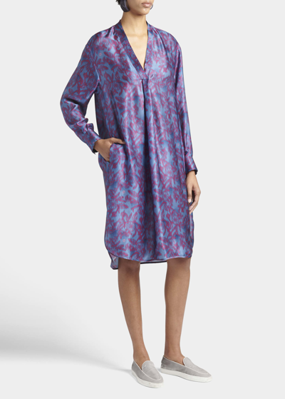 Giorgio Armani Floral-print Silk Tunic Dress In Multi