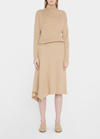 Loro Piana Asymmetric Ribbed Cashmere Midi Skirt In E03m Peanut Butte