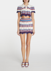 Casablanca Stripe Chevron Crochet Mini Skirt In Off-white / Navy