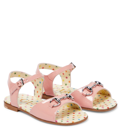 Gucci Kids' Girls Pink Patent Leather Sandals In 핑크