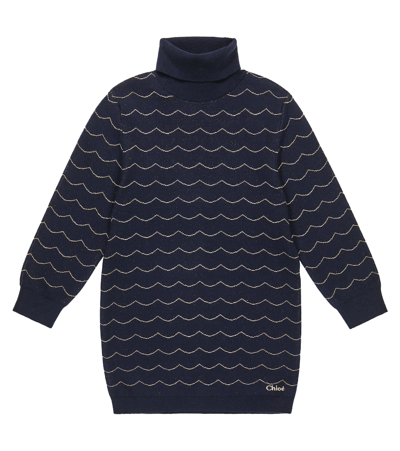 Chloé Kids' Cotton-blend Sweater Dress In Blue