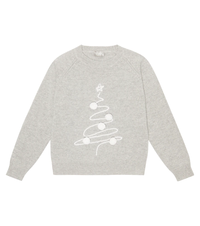 Il Gufo Kids' Embroidered Wool Sweater In Cloud Grey/milk