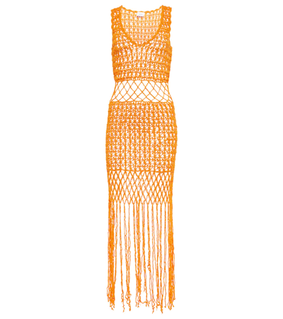 Anna Kosturova Fringed Crocheted Cotton Beach Dress In Orange
