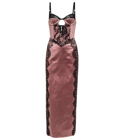 Gucci Lace-trimmed Silk Satin Midi Dress In Pink