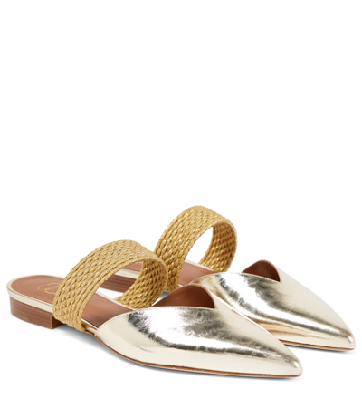 Malone Souliers Maisie Cord-trimmed Metallic Leather Mules In Platino