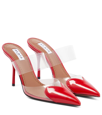 Alaïa Coeur Clear Cap-toe Mule Pumps In Red