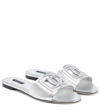 DOLCE & GABBANA LOGO CUTOUT METALLIC LEATHER SLIDES