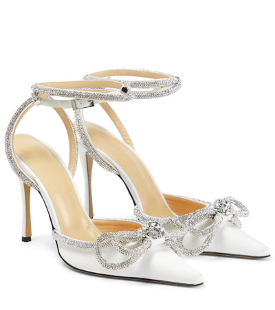 Mach & Mach Double Bow Embellished Satin Pumps In White