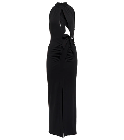 Rotate Birger Christensen Metle Cotton Blend Jersey Midi Dress In Nero