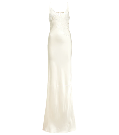 Victoria Beckham Bridal Lace-embroidered Satin Maxi Dress In Neutrals