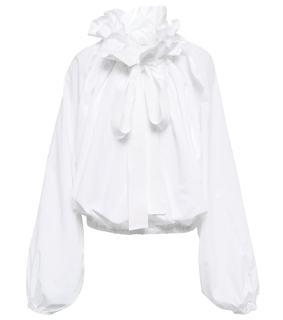 Patou Ruffled Tie-neck Cotton Blouse In White